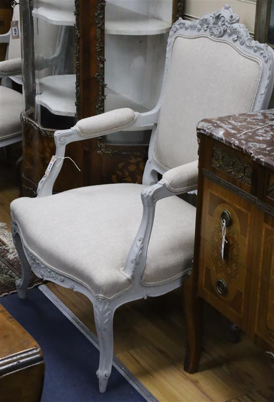 A pair of French painted fauteuils